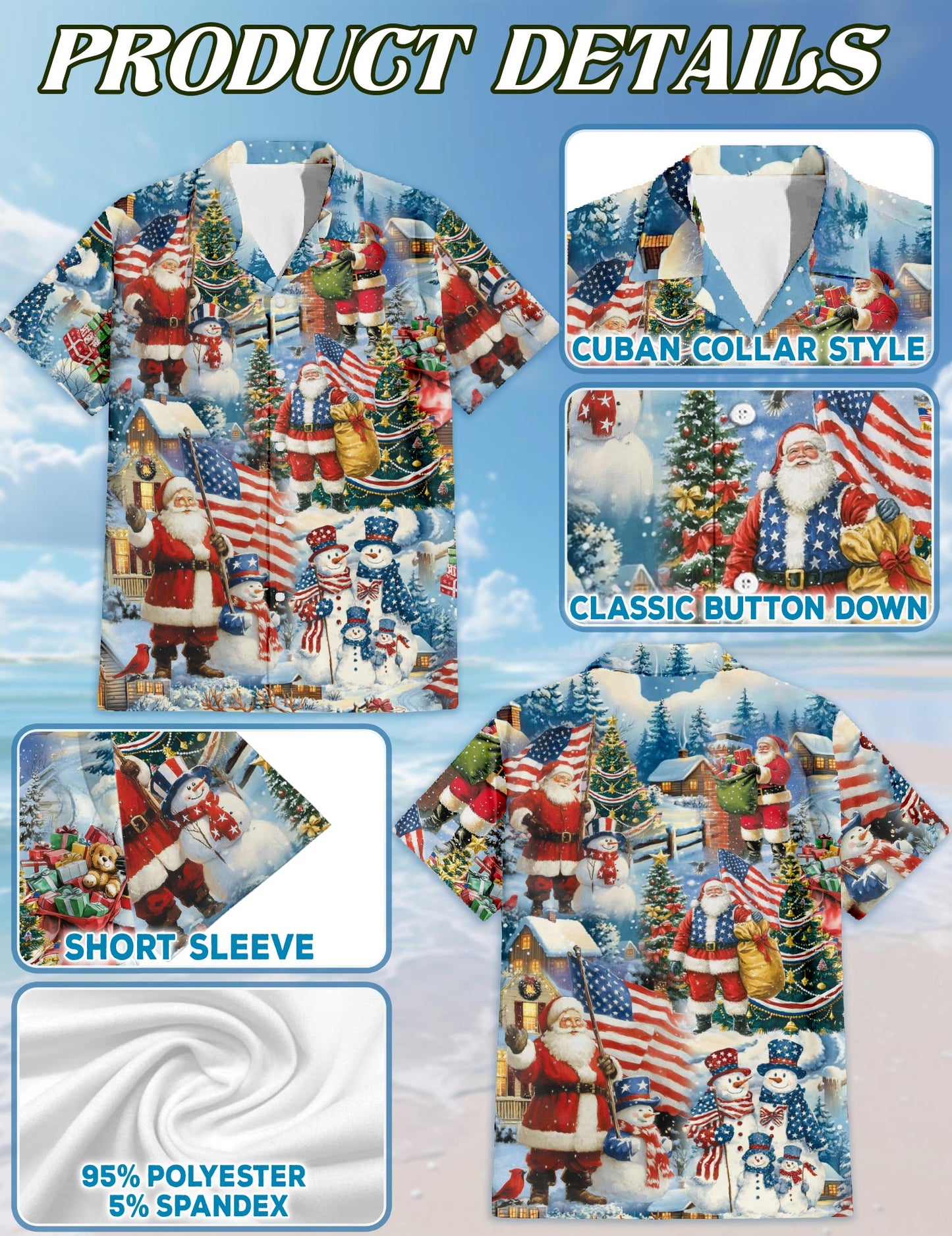 Vintage Santa Claus American Flag Christmas Hawaiian Shirt for Men, Button Down Aloha Shirt - Azhawaiian