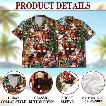 Santa Claus Reading Book Christmas Hawaiian Shirt for Men, Button Down Aloha Shirt - Azhawaiian