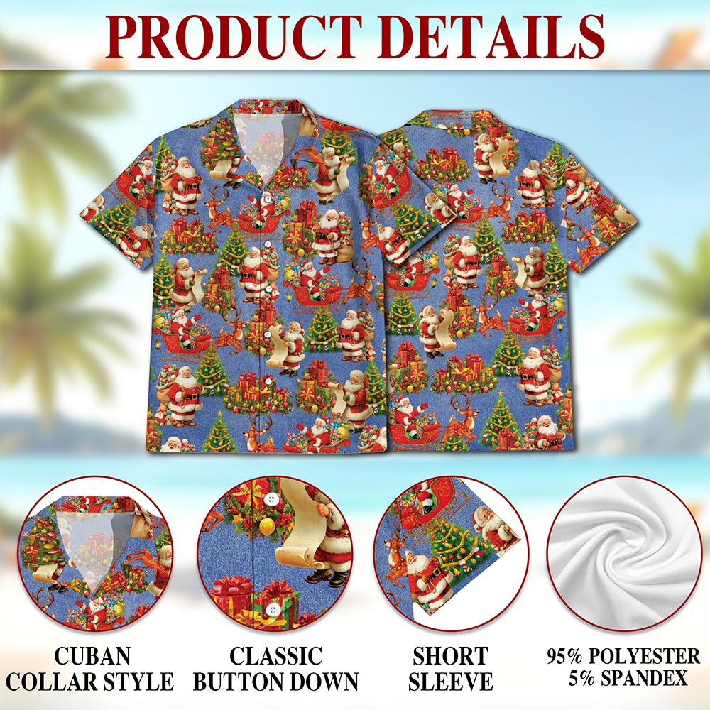 Santa Claus Christmas Night Hawaiian Shirt for Men, Button Down Aloha Shirt - Azhawaiian