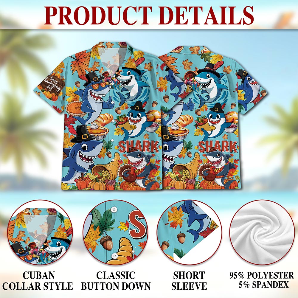 Shark Thanksgiving Hawaiian Shirt for Men, Button Down Aloha Shirt - Azhawaiian