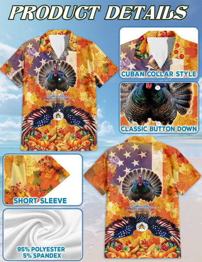 Turkey and Eagle Thanksgiving Hawaiian Shirt for Men, Button Down Aloha Shirt - Azhawaiian