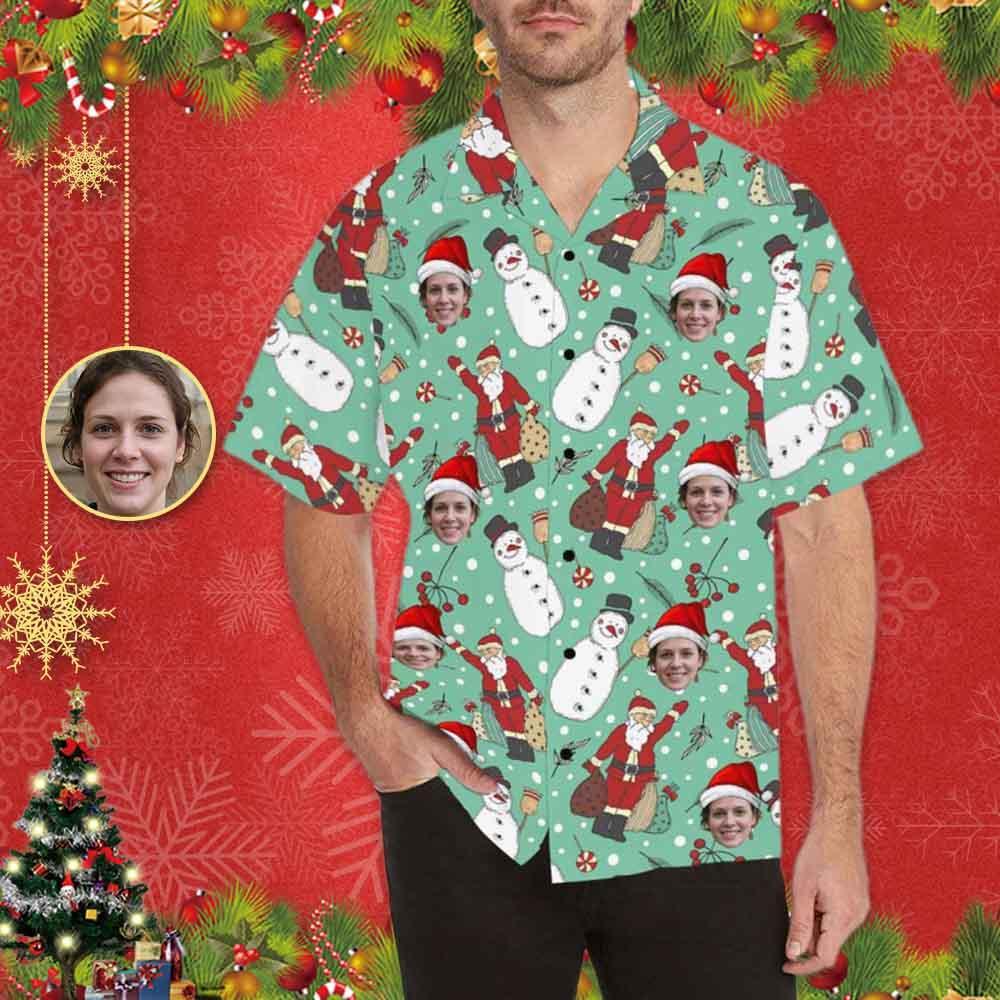 Custom Face Christmas Snowman Men's All Over Print Hawaiian Shirt