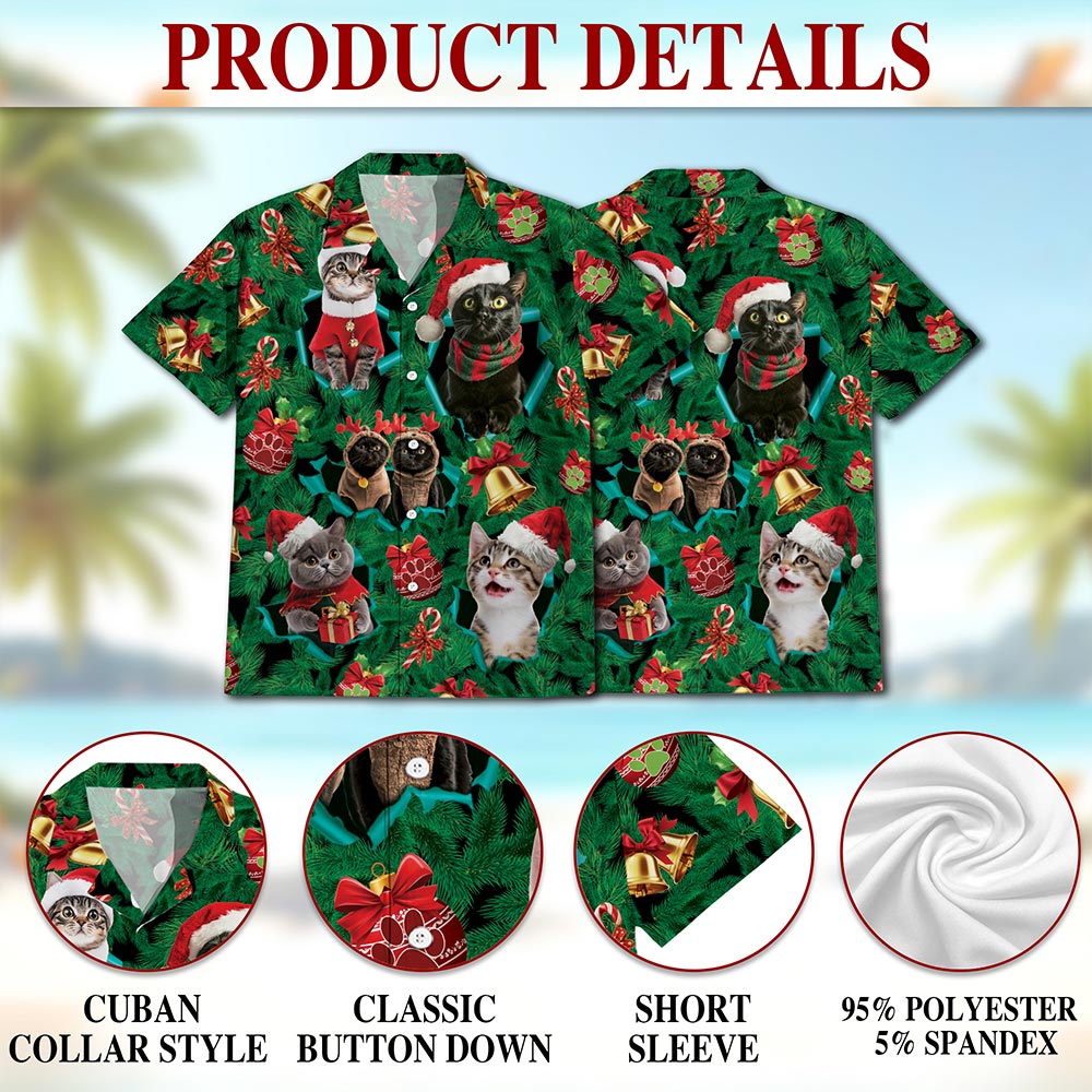 Christmas Cats Hawaiian Shirt for Men, Button Down Aloha Shirt - Azhawaiian