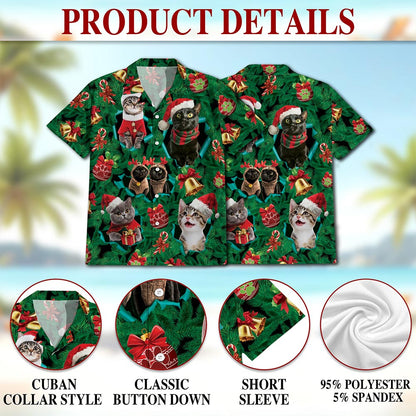 Christmas Cats Hawaiian Shirt for Men, Button Down Aloha Shirt - Azhawaiian