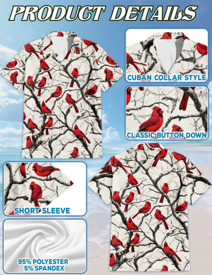 Red Cardinal Bird Christmas Hawaiian Shirt for Men, Button Down Aloha Shirt - Azhawaiian