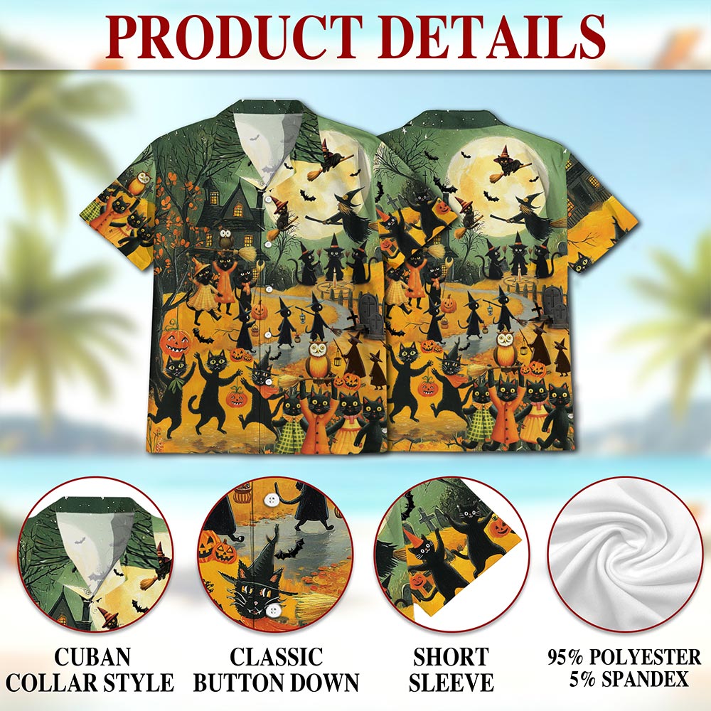 Black Cat Hawaiian Shirt for Men, Button Down Aloha Shirt - Azhawaiian