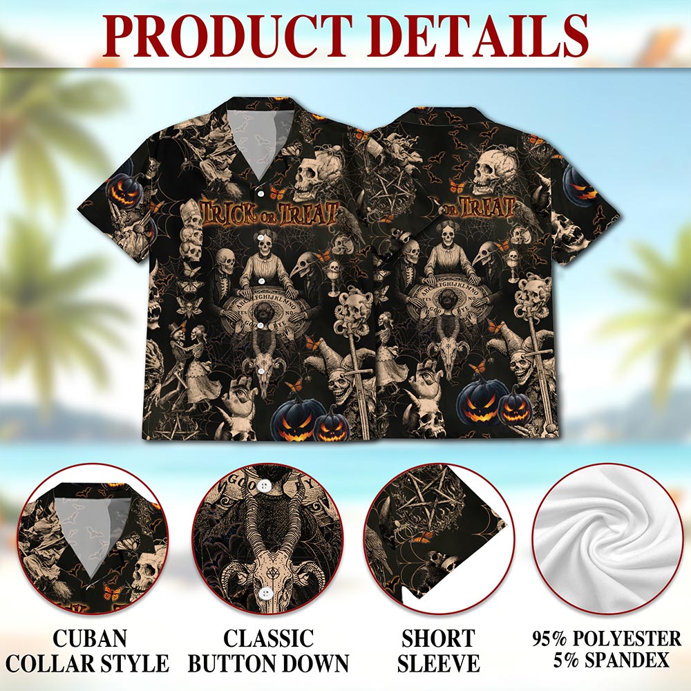 Vintage Skull Halloween Hawaiian Shirt for Men, Button Down Aloha Shirt - Azhawaiian