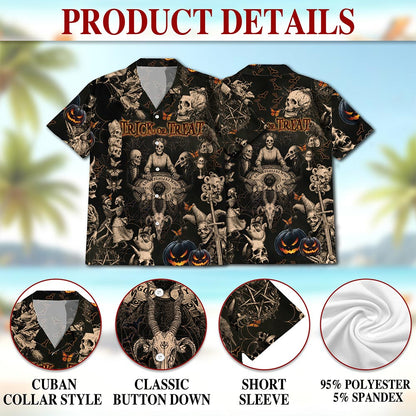 Vintage Skull Halloween Hawaiian Shirt for Men, Button Down Aloha Shirt - Azhawaiian