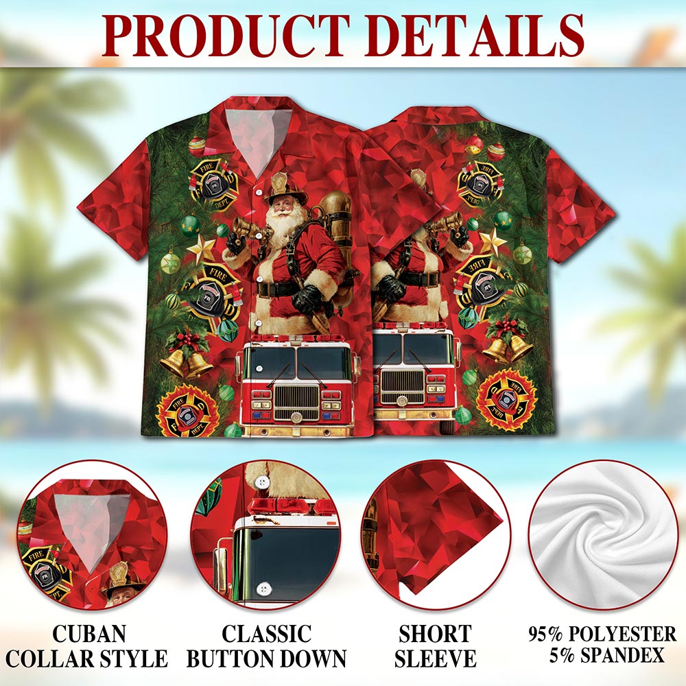 Firefighter Santa Claus Christmas Hawaiian Shirt for Men, Button Down Aloha Shirt - Azhawaiian