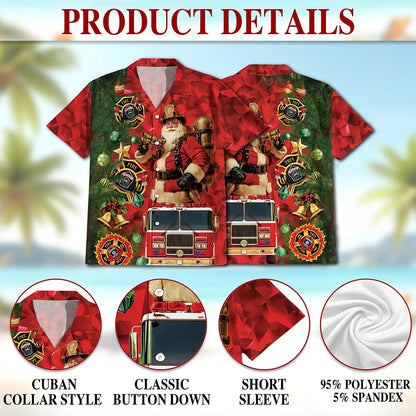Firefighter Santa Claus Christmas Hawaiian Shirt for Men, Button Down Aloha Shirt - Azhawaiian