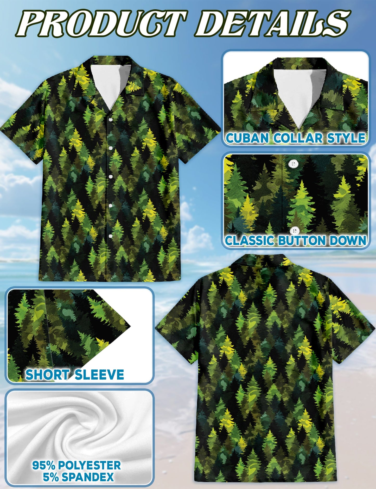 Camouflage Pine Tree Hawaiian Shirt for Men, Button Down Aloha Shirt - Azhawaiian