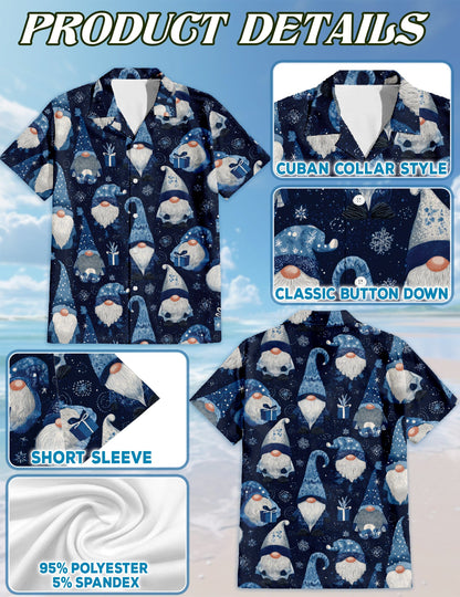 Blue Snow Gnomes Pattern Hawaiian Shirt for Men, Button Down Aloha Shirt - Azhawaiian