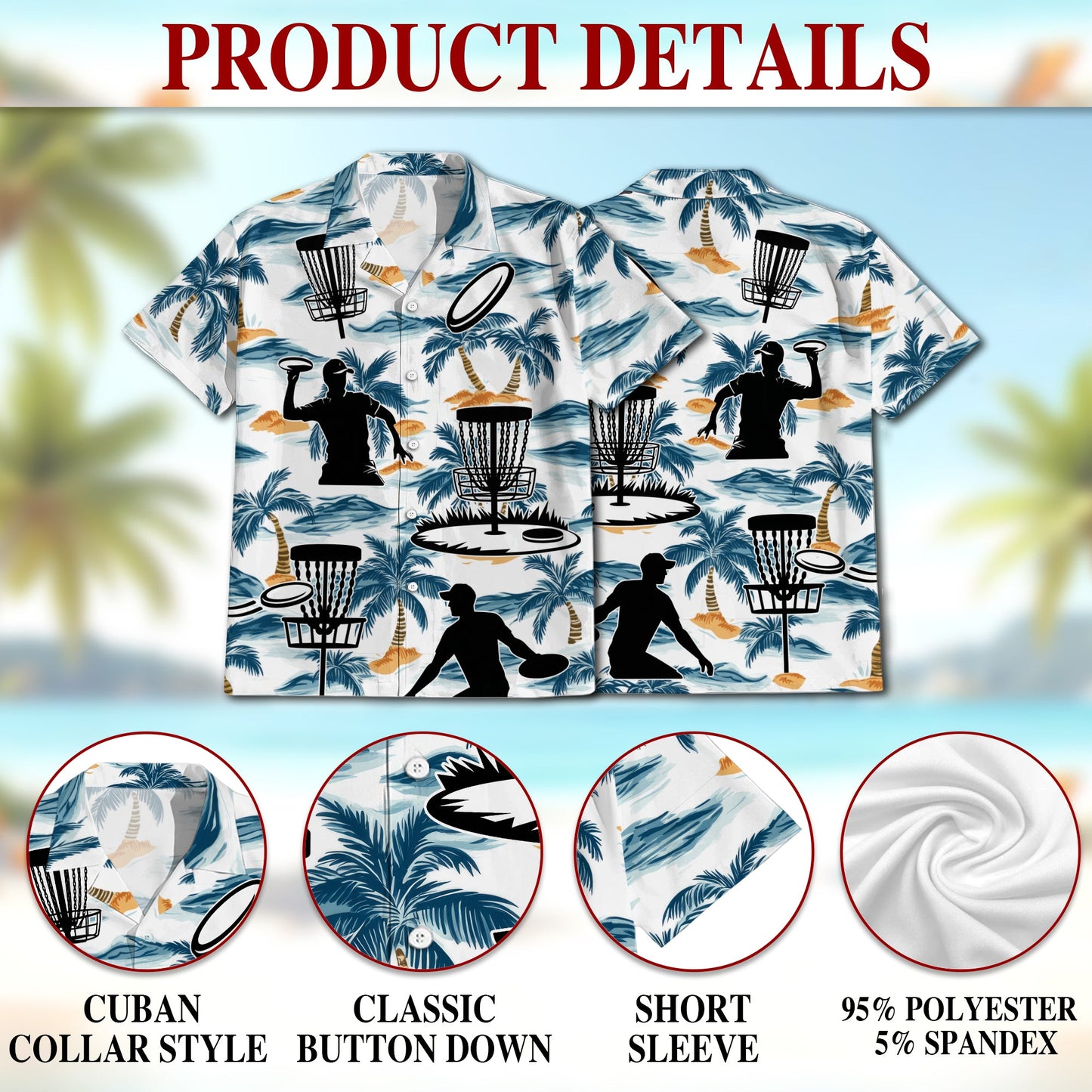 Tropical Disc Golf Hawaiian Shirt for Men, Button Down Aloha Shirt - Azhawaiian