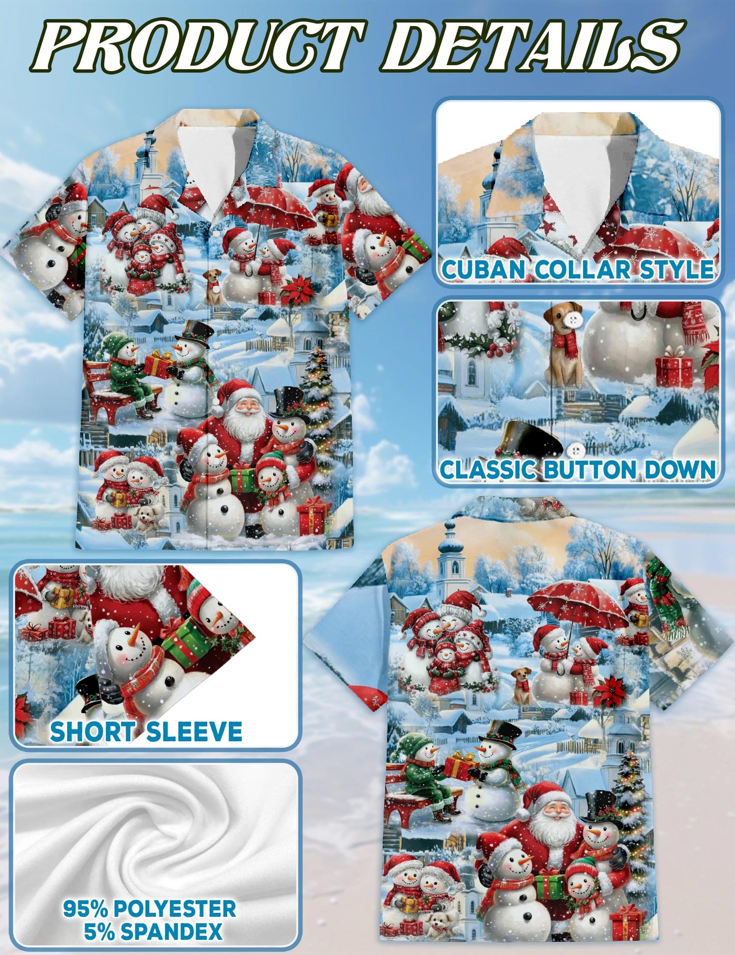 Snowman and Santa Claus Christmas Hawaiian Shirt for Men, Button Down Aloha Shirt - Azhawaiian