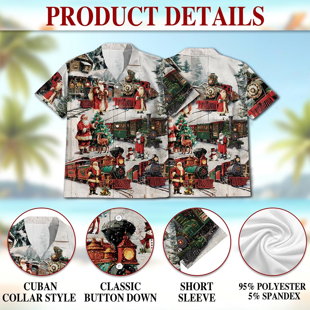 Vintage Christmas Train Hawaiian Shirt for Men, Button Down Aloha Shirt - Azhawaiian