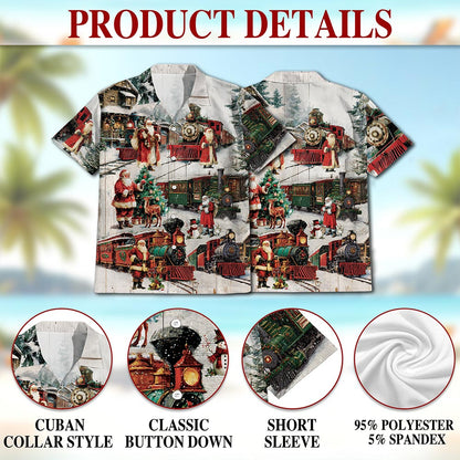 Vintage Christmas Train Hawaiian Shirt for Men, Button Down Aloha Shirt - Azhawaiian