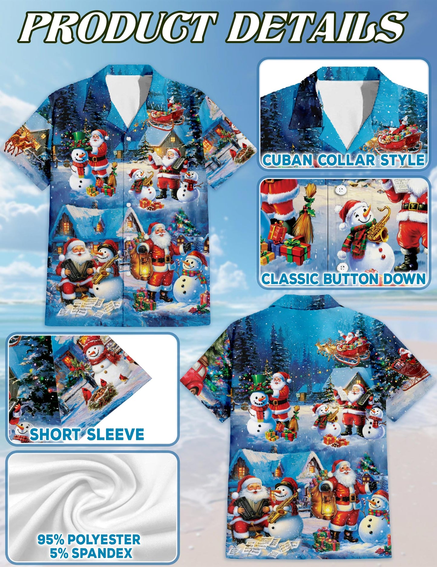 Funny Santa and Snowman Hawaiian Shirt for Men, Button Down Aloha Shirt - Azhawaiian