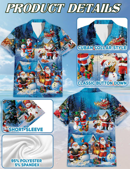 Funny Santa and Snowman Hawaiian Shirt for Men, Button Down Aloha Shirt - Azhawaiian
