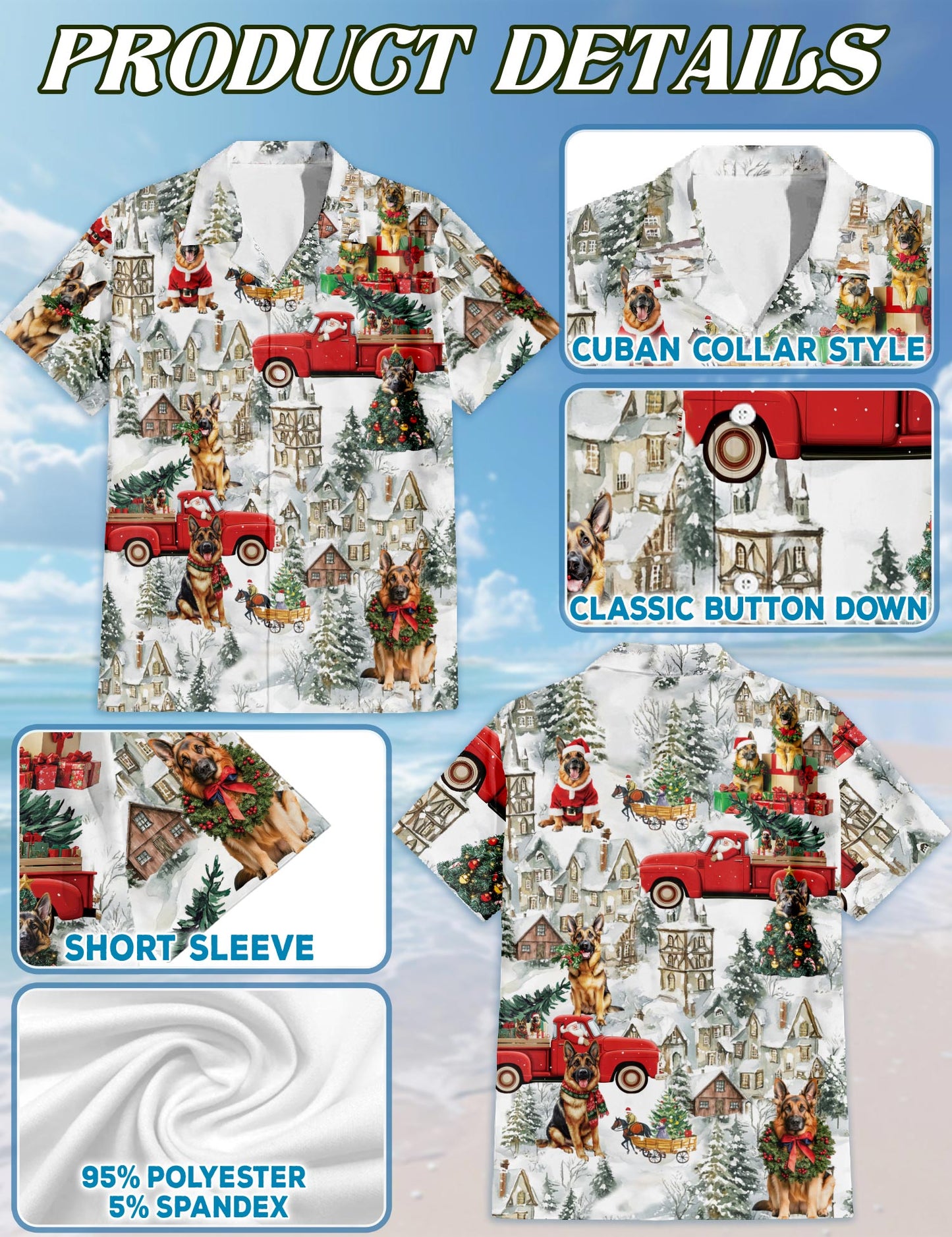 German Shepherd Christmas Hawaiian Shirt for Men, Button Down Aloha Shirt - Azhawaiian