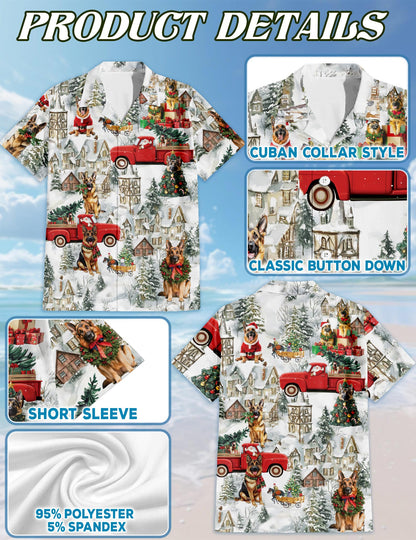 German Shepherd Christmas Hawaiian Shirt for Men, Button Down Aloha Shirt - Azhawaiian