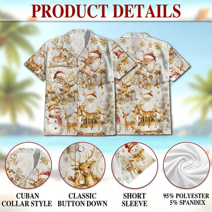 Golden Santa Claus and Reindeer Christmas Hawaiian Shirt for Men, Button Down Aloha Shirt - Azhawaiian