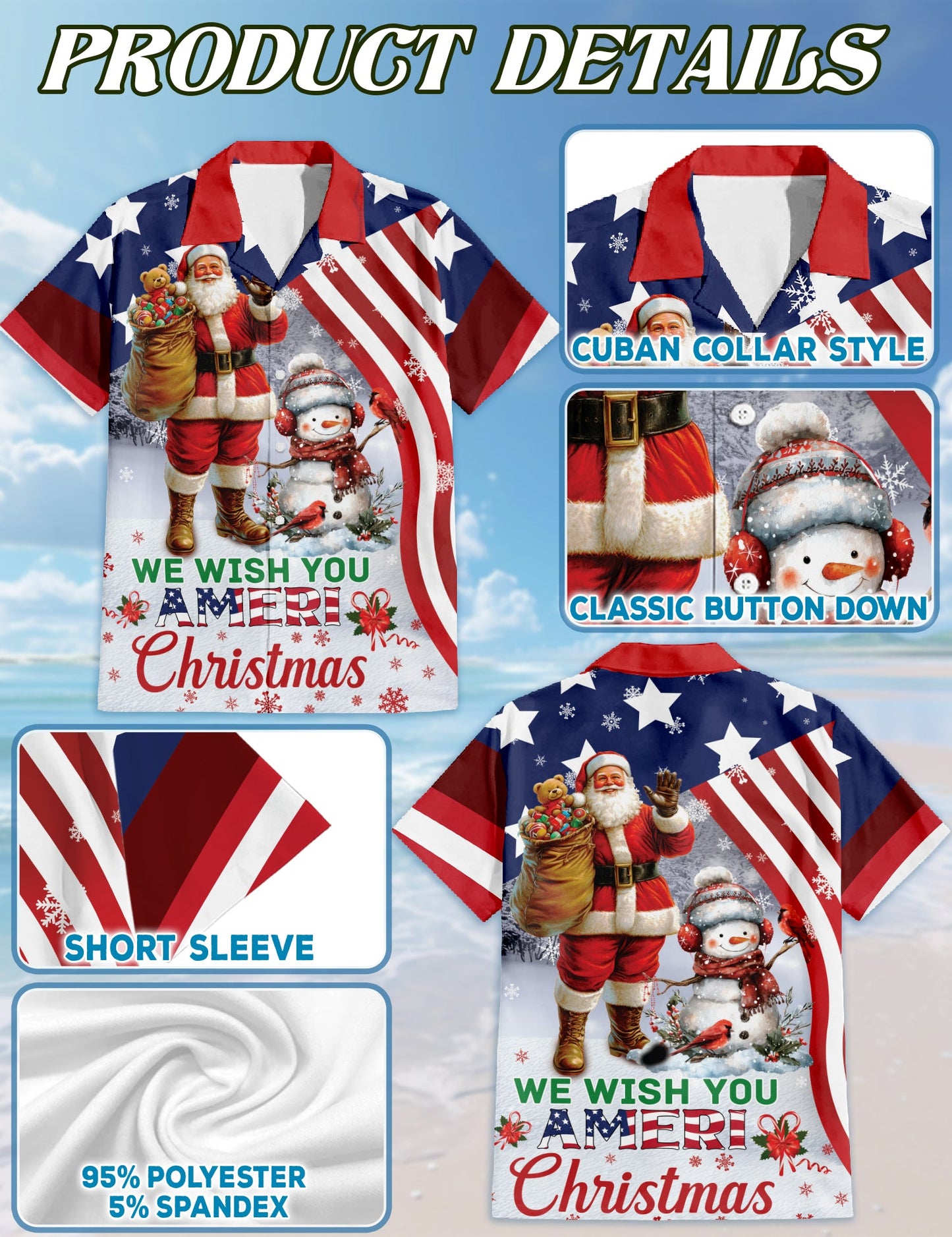We Wish You Ameri Christmas Hawaiian Shirt for Men, Button Down Aloha Shirt - Azhawaiian