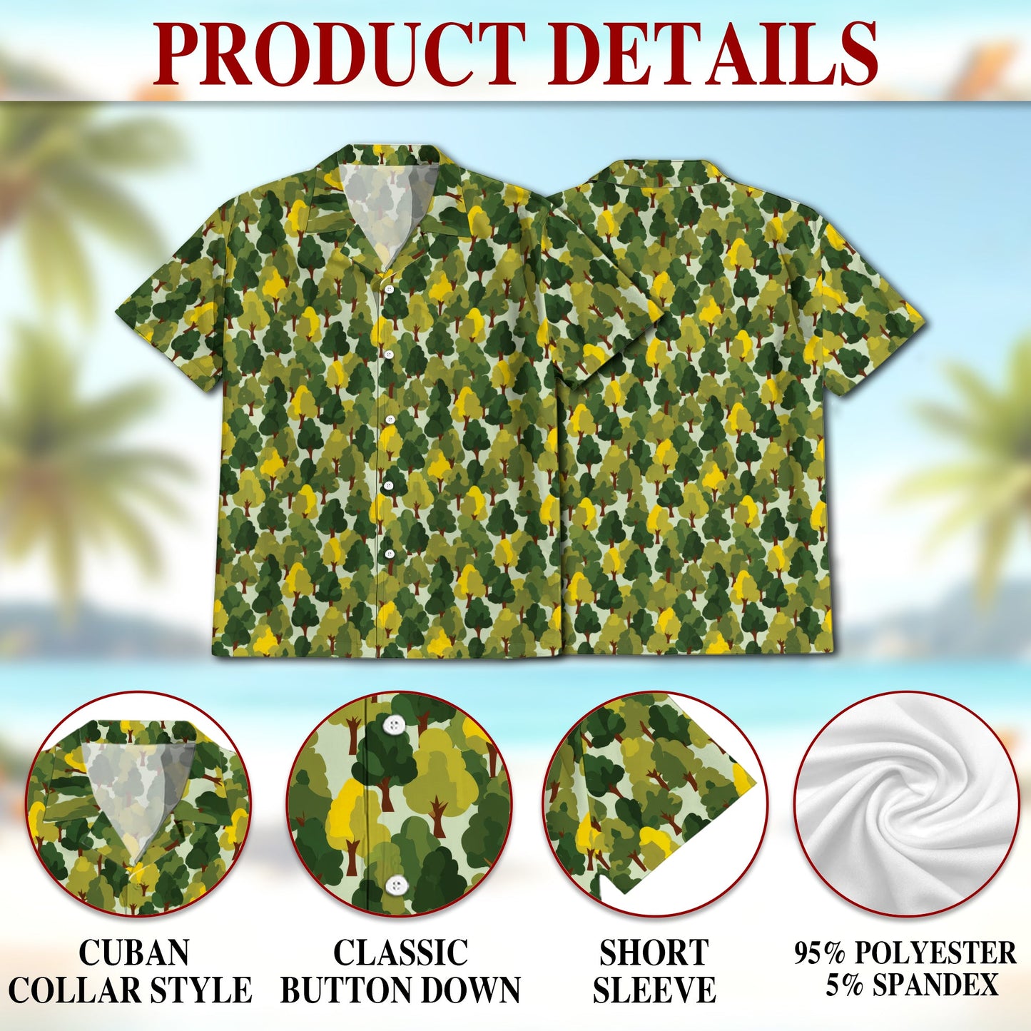 Pattern Tree Hawaiian Shirt for Men, Button Down Aloha Shirt - Azhawaiian
