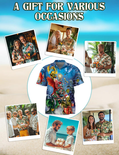 Christmas Dragons Hawaiian Shirt for Men, Button Down Aloha Shirt - Azhawaiian