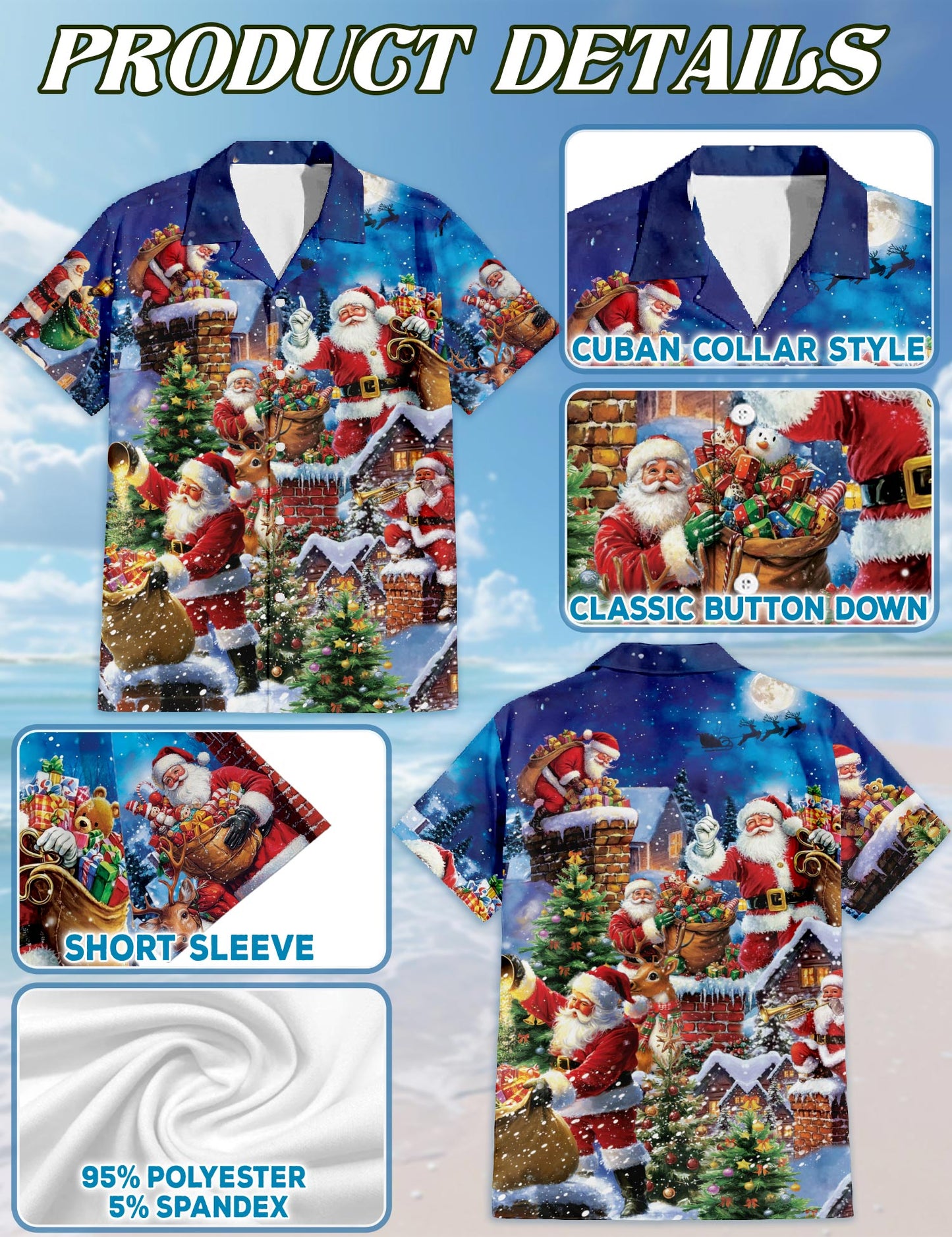 Christmas Rooftop Santa Claus Hawaiian Shirt for Men, Button Down Aloha Shirt - Azhawaiian