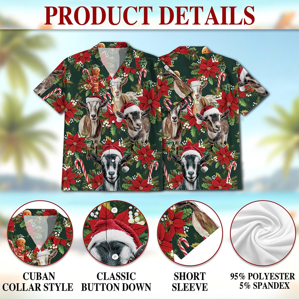 Funny Goat Christmas Hawaiian Shirt for Men, Button Down Aloha Shirt - Azhawaiian