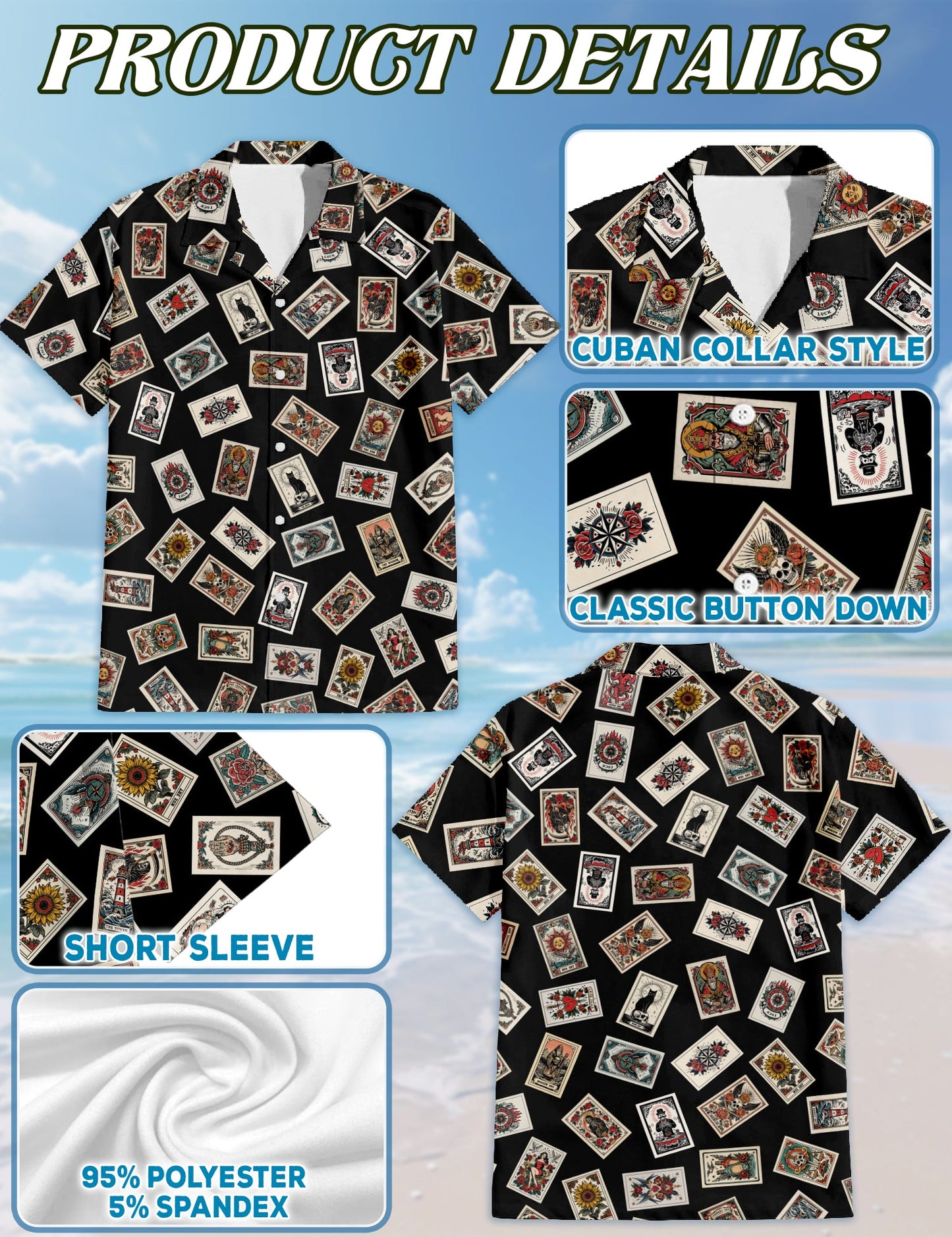 Tarrot Card Hawaiian Shirt for Men, Button Down Aloha Shirt - Azhawaiian