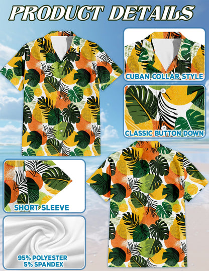 Tropical Leaf Pattern Hawaiian Shirt for Men, Button Down Aloha Shirt - Azhawaiian