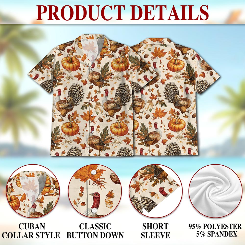 Thanksgiving Turkey Sun Hawaiian Shirt for Men, Button Down Aloha Shirt - Azhawaiian