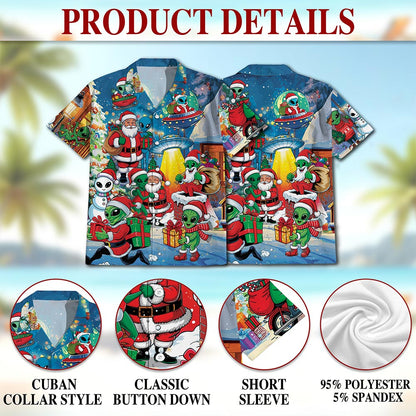Alien and Santa Claus Christmas Hawaiian Shirt for Men, Button Down Aloha Shirt - Azhawaiian