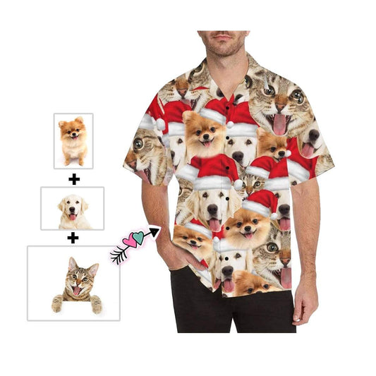 Custom Face Pet Christmas Hat Seamless Men's All Over Print Hawaiian Shirt