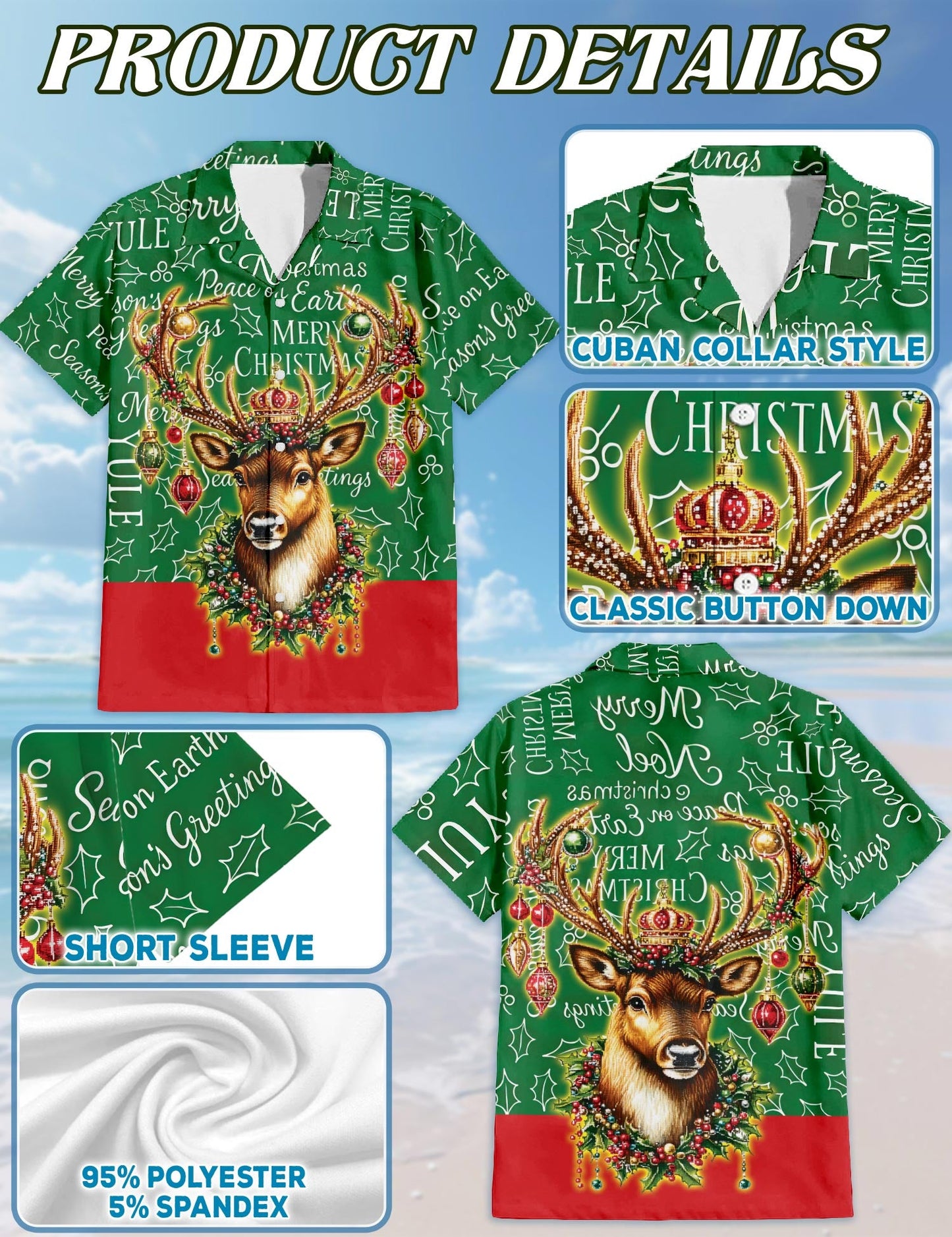 Reindeer Christmas Hawaiian Shirt for Men, Button Down Aloha Shirt - Azhawaiian