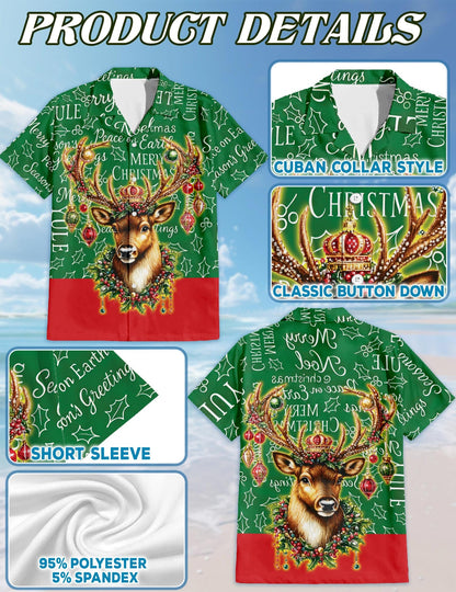 Reindeer Christmas Hawaiian Shirt for Men, Button Down Aloha Shirt - Azhawaiian