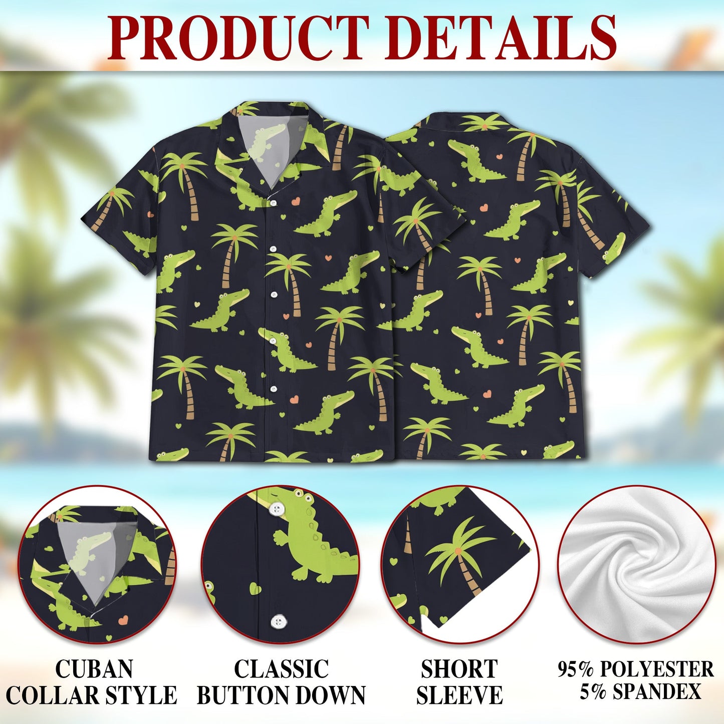 Cute Alligator Tropical Pattern Matching Dog Owner Hawaiian Shirts, Funny Pet Aloha Shirt for Beach Vacation - Azhawaiian