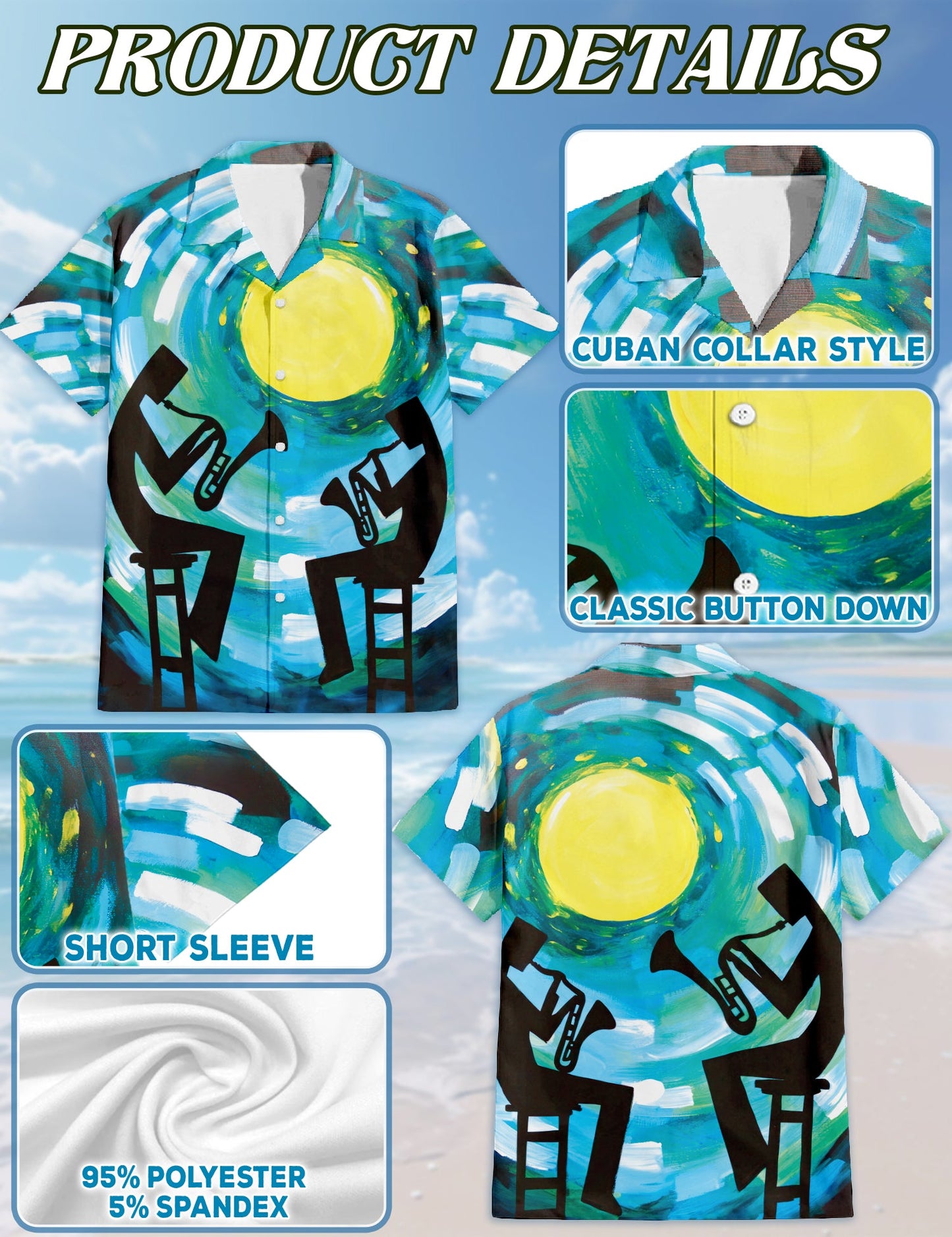 Vintage Trumpet Pattern Hawaiian Shirt for Men, Button Down Aloha Shirt - Azhawaiian