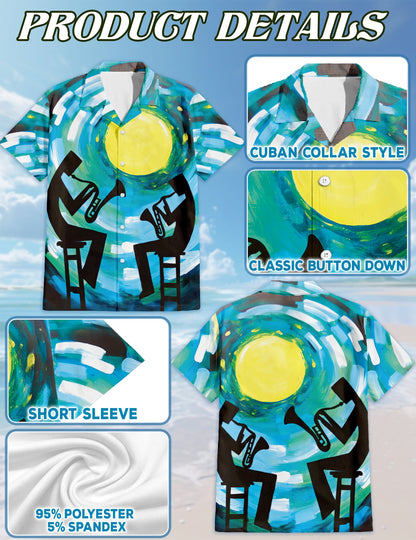 Vintage Trumpet Pattern Hawaiian Shirt for Men, Button Down Aloha Shirt - Azhawaiian