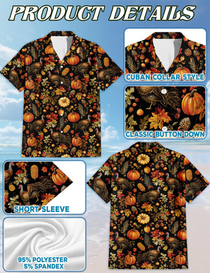 Happy Turkey Day Thanksgiving Hawaiian Shirt for Men, Button Down Aloha Shirt - Azhawaiian
