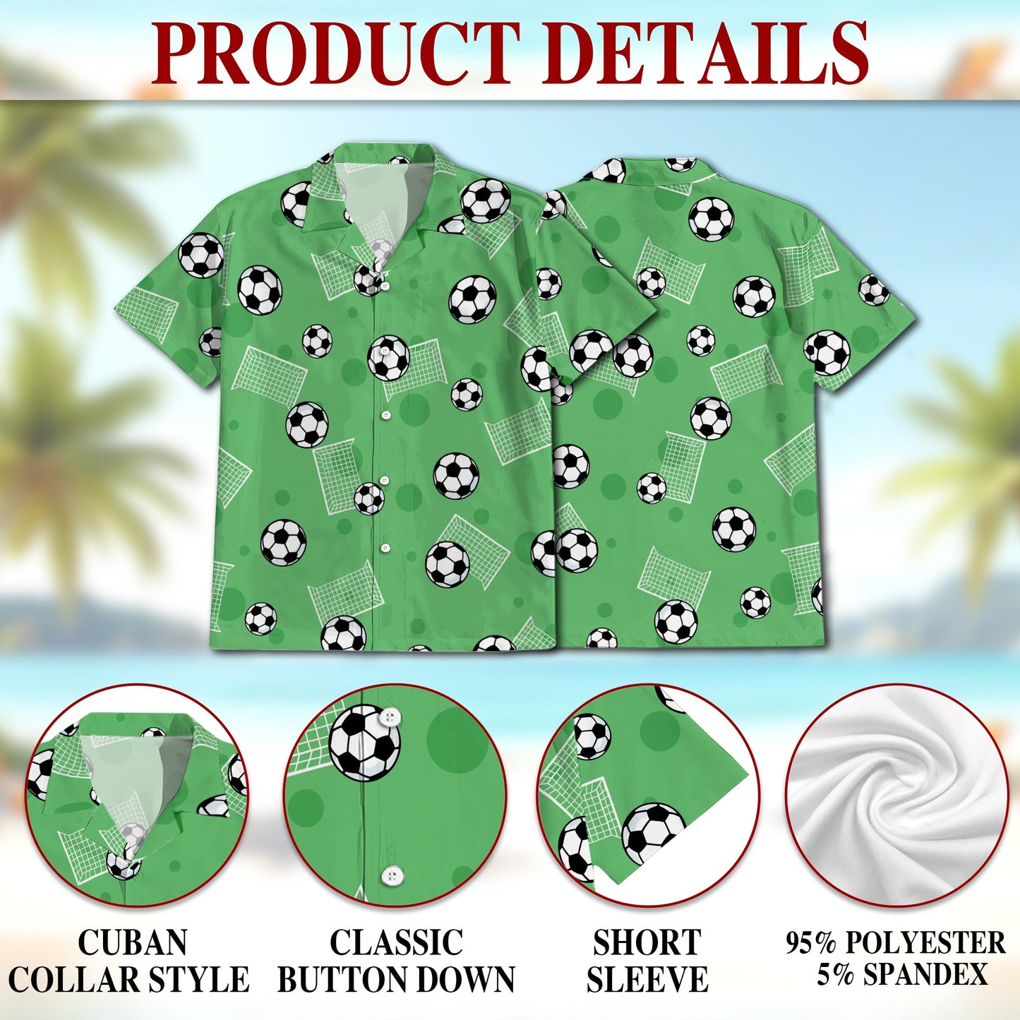 Soccer Ball Print Hawaiian Shirt for Men, Button Down Aloha Shirt - Azhawaiian