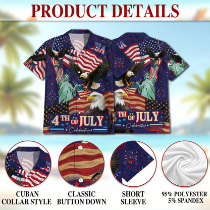 4th of July Independence Day Hawaiian Shirt for Men, Button Down Aloha Shirt - Azhawaiian