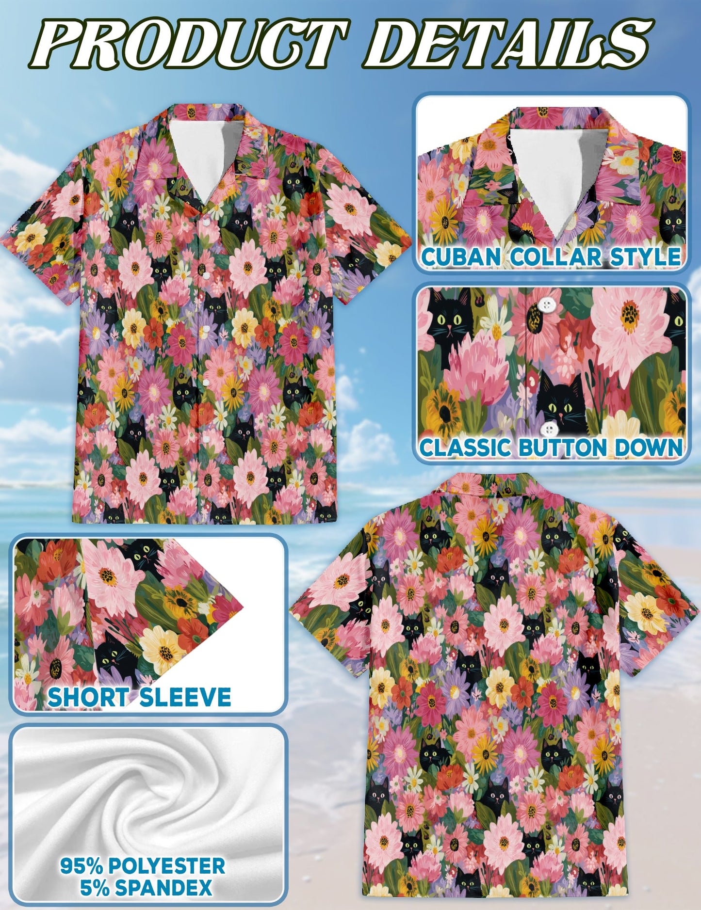 Black Cat Floral Hawaiian Shirt for Men, Button Down Aloha Shirt - Azhawaiian