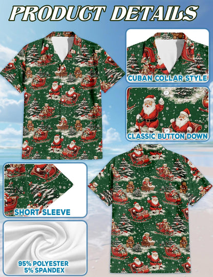 Funny Santa Sleigh Christmas Hawaiian Shirt for Men, Button Down Aloha Shirt - Azhawaiian
