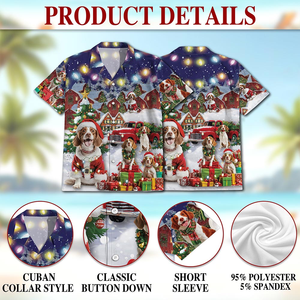 Brittany Spaniel Christmas Hawaiian Shirt for Men, Button Down Aloha Shirt - Azhawaiian
