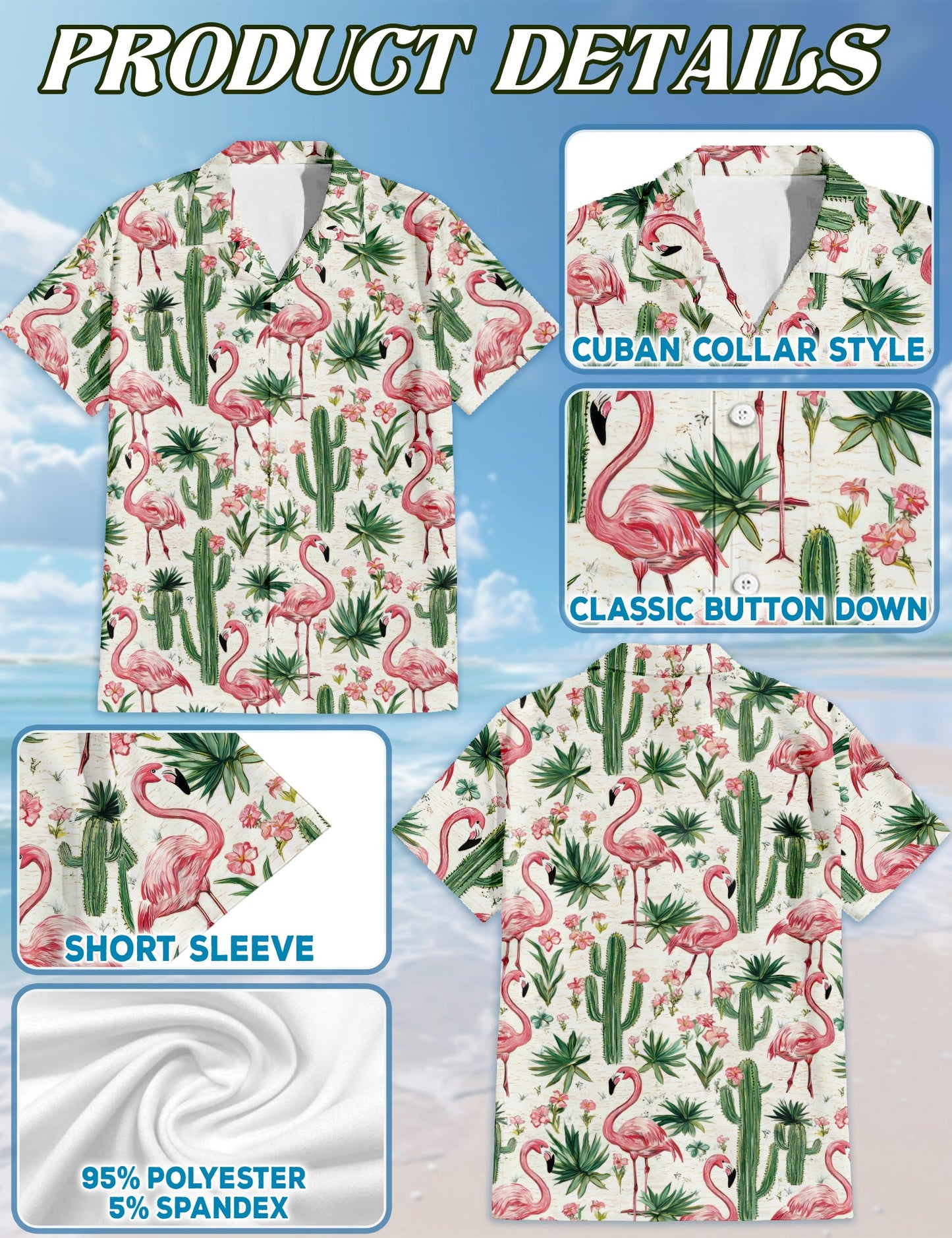 Cactus Flamingo Hawaiian Shirt for Men, Button Down Aloha Shirt - Azhawaiian
