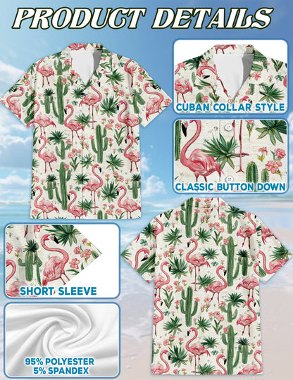 Cactus Flamingo Hawaiian Shirt for Men, Button Down Aloha Shirt - Azhawaiian