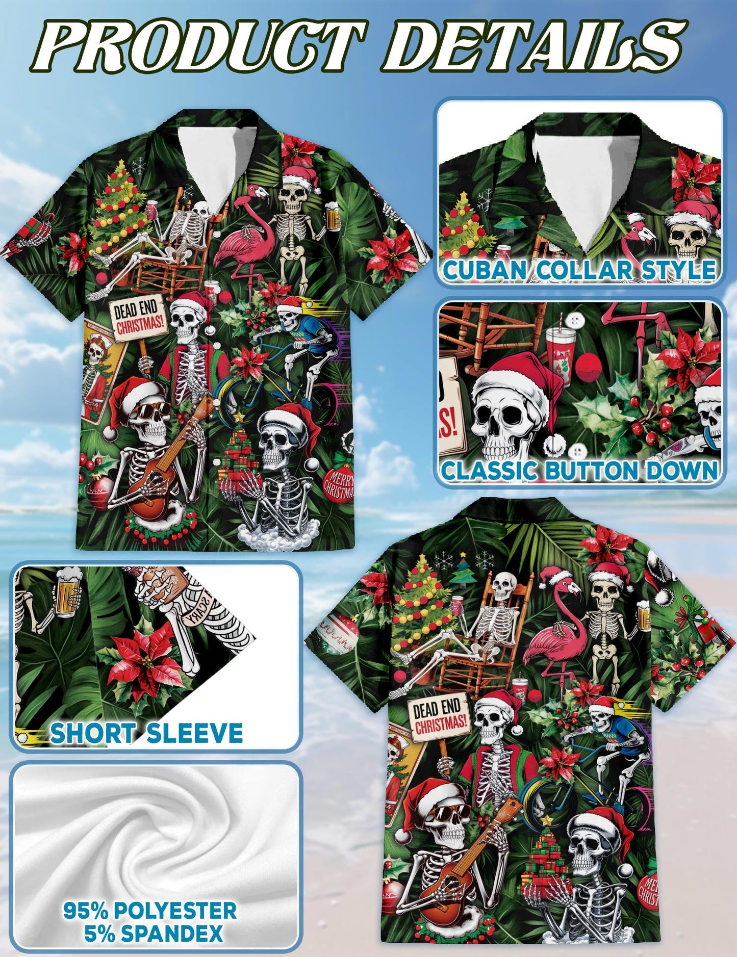 Skeleton Santa Claus Christmas Hawaiian Shirt for Men, Button Down Aloha Shirt - Azhawaiian