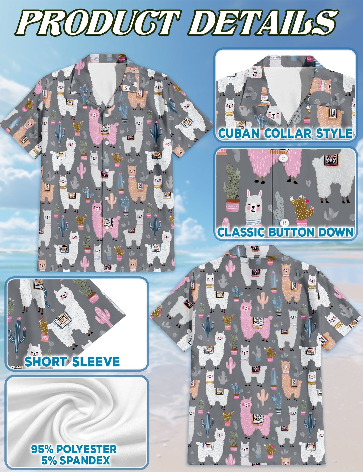 Cute Llama Hawaiian Shirt for Men, Button Down Aloha Shirt - Azhawaiian